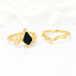 Botanical Kite Cut Black Onyx Engagement Ring Set with Vine Accents - Additional view