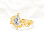 Botanical Kite Cut Lab Diamond Engagement Ring Set with Vine Accents - Rose-Gold