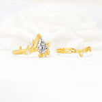 Botanical Kite Cut Lab Diamond Engagement Ring Set with Vine Accents - White-Gold