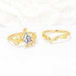 Botanical Kite Cut Lab Diamond Engagement Ring Set with Vine Accents - Additional view