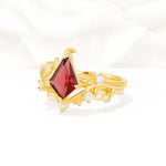 Botanical Kite Cut Garnet Engagement Ring Set with Vine Accents - Rose-Gold