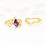 Botanical Kite Cut Amethyst Engagement Ring Set with Vine Accents - Additional view