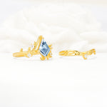 Botanical Kite Cut Aquamarine Engagement Ring Set with Vine Accents - White-Gold