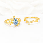 Botanical Kite Cut Aquamarine Engagement Ring Set with Vine Accents - Additional view