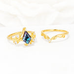 Botanical Kite Cut Alexandrite Engagement Ring Set with Vine Accents - Additional view