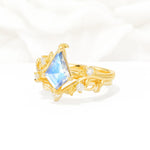 Botanical Kite Cut Moonstone Engagement Ring Set with Vine Accents - Rose-Gold