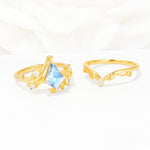 Botanical Kite Cut Moonstone Engagement Ring Set with Vine Accents - Additional view