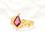 Botanical Kite Cut Ruby Engagement Ring Set with Vine Accents - Rose-Gold