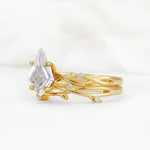 Nature-Inspired Kite Cut Moissanite Engagement Ring Set with Vine Accents - Rose-Gold