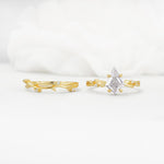 Nature-Inspired Kite Cut Moissanite Engagement Ring Set with Vine Accents - White-Gold