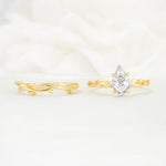Nature-Inspired Kite Cut Moissanite Engagement Ring Set with Vine Accents - Additional view