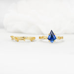 Nature-Inspired Kite Cut Sapphire Engagement Ring Set with Vine Accents - White-Gold
