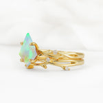 Nature-Inspired Kite Cut Fire Opal Engagement Ring Set with Vine Accents - Rose-Gold