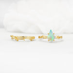 Nature-Inspired Kite Cut Fire Opal Engagement Ring Set with Vine Accents - White-Gold