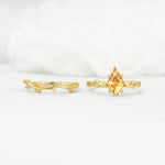 Nature-Inspired Kite Cut Citrine Engagement Ring Set with Vine Accents - White-Gold