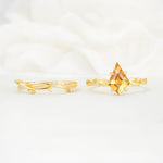 Nature-Inspired Kite Cut Citrine Engagement Ring Set with Vine Accents - Additional view
