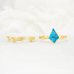 Nature-Inspired Kite Cut Turquoise Engagement Ring Set with Vine Accents - Additional view