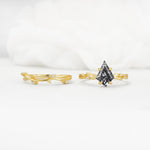 Nature-Inspired Kite Cut Black Rutilated Quartz Engagement Ring Set with Vine Accents - White-Gold