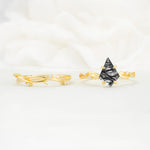 Nature-Inspired Kite Cut Black Rutilated Quartz Engagement Ring Set with Vine Accents - Additional view