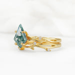 Nature-Inspired Kite Cut Moss Agate Engagement Ring Set with Vine Accents - Rose-Gold