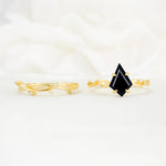 Nature-Inspired Kite Cut Black Onyx Engagement Ring Set with Vine Accents - Additional view