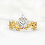 Nature-Inspired Kite Cut Lab Diamond Engagement Ring Set with Vine Accents - Yellow-Gold