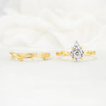 Nature-Inspired Kite Cut Lab Diamond Engagement Ring Set with Vine Accents - Additional view