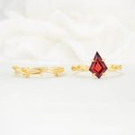 Nature-Inspired Kite Cut Garnet Engagement Ring Set with Vine Accents - Additional view