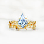 Nature-Inspired Kite Cut Aquamarine Engagement Ring Set with Vine Accents - Yellow-Gold