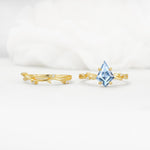 Nature-Inspired Kite Cut Aquamarine Engagement Ring Set with Vine Accents - White-Gold