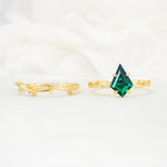 Nature-Inspired Kite Cut Emerald Engagement Ring Set with Vine Accents - Additional view