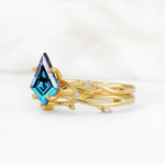 Nature-Inspired Kite Cut Alexandrite Engagement Ring Set with Vine Accents - Rose-Gold