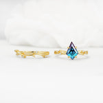 Nature-Inspired Kite Cut Alexandrite Engagement Ring Set with Vine Accents - White-Gold