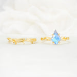 Nature-Inspired Kite Cut Moonstone Engagement Ring Set with Vine Accents - Additional view