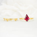 Nature-Inspired Kite Cut Ruby Engagement Ring Set with Vine Accents - Additional view