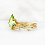 Nature-Inspired Kite Cut Peridot Engagement Ring Set with Vine Accents - Rose-Gold