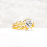 Nature-Inspired Oval Cut Moissanite Engagement Ring Set with Leaf Accents - Rose-Gold