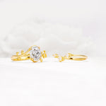Nature-Inspired Oval Cut Moissanite Engagement Ring Set with Leaf Accents - White-Gold