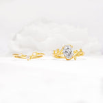 Nature-Inspired Oval Cut Moissanite Engagement Ring Set with Leaf Accents - Additional view