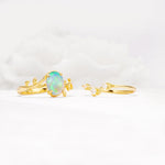Nature-Inspired Oval Cut Fire Opal Engagement Ring Set with Leaf Accents - White-Gold