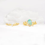 Nature-Inspired Oval Cut Fire Opal Engagement Ring Set with Leaf Accents - Additional view