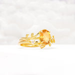 Nature-Inspired Oval Cut Citrine Engagement Ring Set with Leaf Accents - Rose-Gold