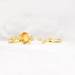 Nature-Inspired Oval Cut Citrine Engagement Ring Set with Leaf Accents - White-Gold