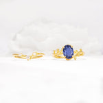 Nature-Inspired Oval Cut Tanzanite Engagement Ring Set with Leaf Accents - Additional view