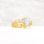 Nature-Inspired Oval Cut Lab Diamond Engagement Ring Set with Leaf Accents - Rose-Gold