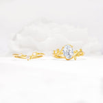 Nature-Inspired Oval Cut Lab Diamond Engagement Ring Set with Leaf Accents - Additional view