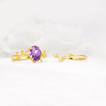 Nature-Inspired Oval Cut Amethyst Engagement Ring Set with Leaf Accents - White-Gold