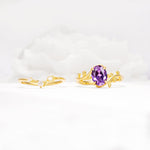 Nature-Inspired Oval Cut Amethyst Engagement Ring Set with Leaf Accents - Additional view