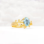 Nature-Inspired Oval Cut Aquamarine Engagement Ring Set with Leaf Accents - Rose-Gold