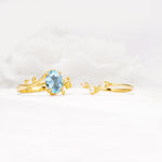 Nature-Inspired Oval Cut Aquamarine Engagement Ring Set with Leaf Accents - White-Gold